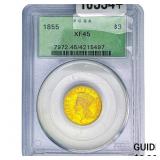 1855 $3 Gold Piece PCGS XF45