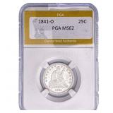 1841-O Seated Liberty Quarter PGA MS62