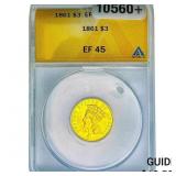 1861 $3 Gold Piece ANACS EF45