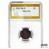 1922 No D Wheat Cent PGA F15