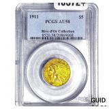 1911 $5 Gold Half Eagle PCGS AU58 Rive d