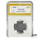 1806 Draped Bust Half Cent PGA VG8 Small 6, No Ste