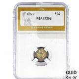 1851 Silver Three Cent PGA MS63