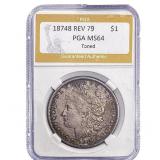 18748 REV 79 Morgan Silver Dollar PGA MS64 Toned