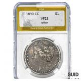 1890-CC Morgan Silver Dollar PGA VF25 Tailbar