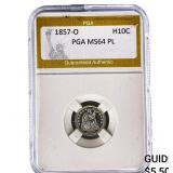 1857-O Seated Liberty Half Dime PGA MS64 PL