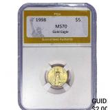 1998 1/10oz $5 Gold Eagle PGA MS70