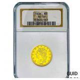 1838 $5 Gold Half Eagle NGC AU50