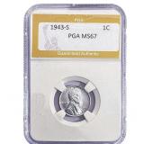 1943-S Wheat Cent PGA MS67