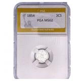 1854 Silver Three Cent PGA MS62
