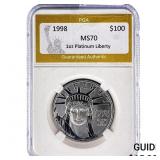 1998 1oz Platinum $100 Liberty PGA MS70