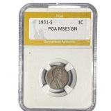 1931-S Wheat Cent PGA MS63 BN