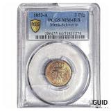 1853-A Meck-Schwerin Copper 3 Pfennigs PCGS MS64 R