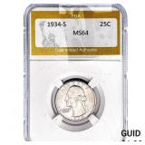 1934-S Washington Silver Quarter PGA MS64