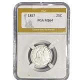 1857 Seated Liberty Quarter PGA MS64