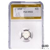 1858 Silver Three Cent PGA MS62
