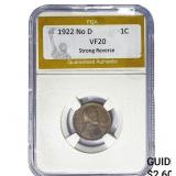 1922 No D Wheat Cent PGA VF20 Strong Reverse
