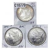 [3 Coins] 1891-1896 Morgan Silver Dollar