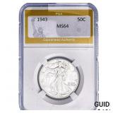 1943 Walking Liberty Half Dollar PGA MS64
