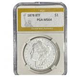 1878 8TF Morgan Silver Dollar PGA MS64