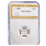 1860 Silver Three Cent PGA MS65+