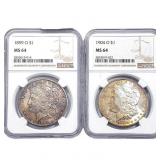 [2 Coins] 1899-1904 Morgan Silver Dollar NGC MS64