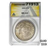 1921-D Morgan Silver Dollar ANACS MS63
