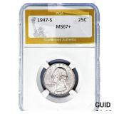 1947-S Washington Silver Quarter PGA MS67+