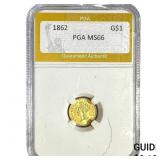 1862 Rare Gold Dollar PGA MS66