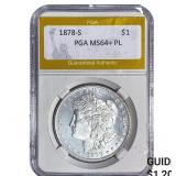 1878-S Morgan Silver Dollar PGA MS64+ PL