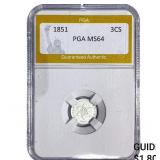 1851 Silver Three Cent PGA MS64