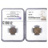 [2 Coins] 1859-1914 Indian Head & Wheat 1C NGC VG/