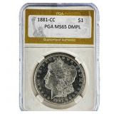 1881-CC Morgan Silver Dollar PGA MS65 DMPL
