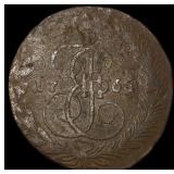 1765 Russia Catherine II Copper 5 Kopecks  NEARLY