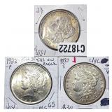 [3 Coins] 1887-1922 Morgan $1s & Peace $1