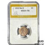 1922 No D Wheat Cent PGA MS64+ RB