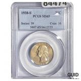 1938-S Washington Silver Quarter PCGS MS65