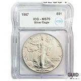 1987  ICG MS70 $1 Silver 1OZ SE