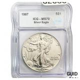 1987  ICG MS70 $1 Silver 1OZ SE