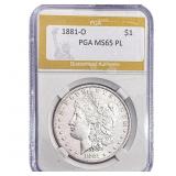 1881-O Morgan Silver Dollar PGA MS65 PL