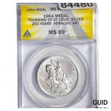 1964 Heraldic Art FOUNDING OF ST. LOUIS Silv Medal