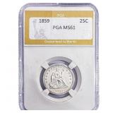 1859 Seated Liberty Quarter PGA MS61