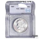 1957 Franklin Half Dollar ICG MS63