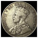 1913 Canada Silver 50 Cents ABOUT UNCIRCULATED