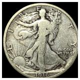 1916-D Silver Walking Liberty Half Dollar NICELY C