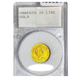 1882 Italy Umberto Gold 20 Lire .1867 AGW WMP