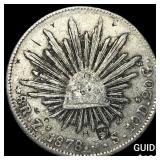 1878 Mexico Silver 8 Reales Punch Marked NEARLY UN