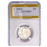1936-D Washington Silver Quarter PGA MS65+