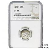 1953-S Roosevelt Dime NGC MS68