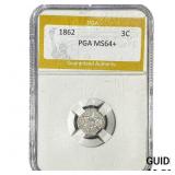 1862 Silver Three Cent PGA MS64+